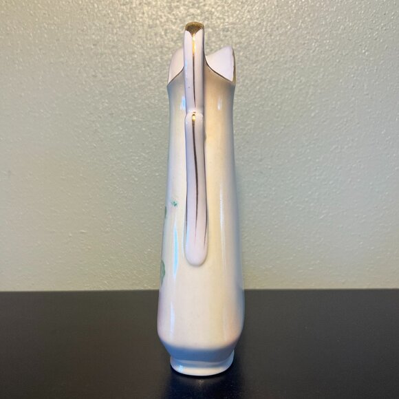 Vintage UCAGCO CHINA Hand Painted Japan Pitcher Vase Purple Flower ~ Gold Edging - Picture 4 of 14